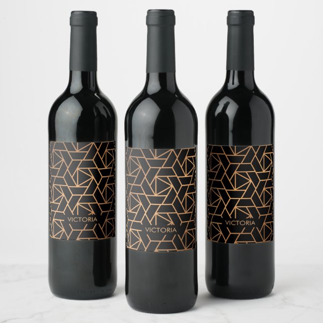 Black and Gold Elegant Pattern Wine Label (Bottles)