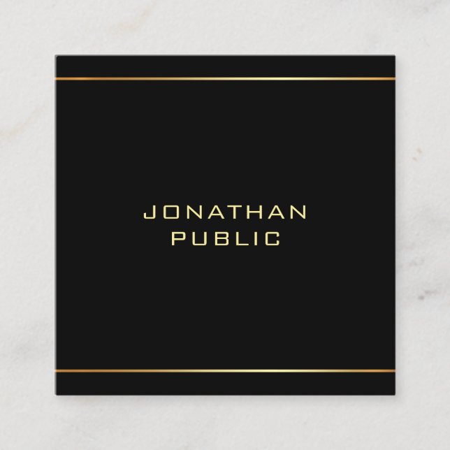 Black And Gold Elegant Professional Trendy Square Business Card (Front)