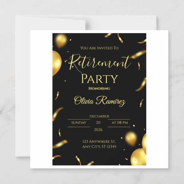Black And Gold Elegant Retirement  Magnetic Invitation (Front)