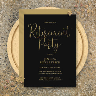 Black And Gold Elegant Script Retirement Party Invitation
