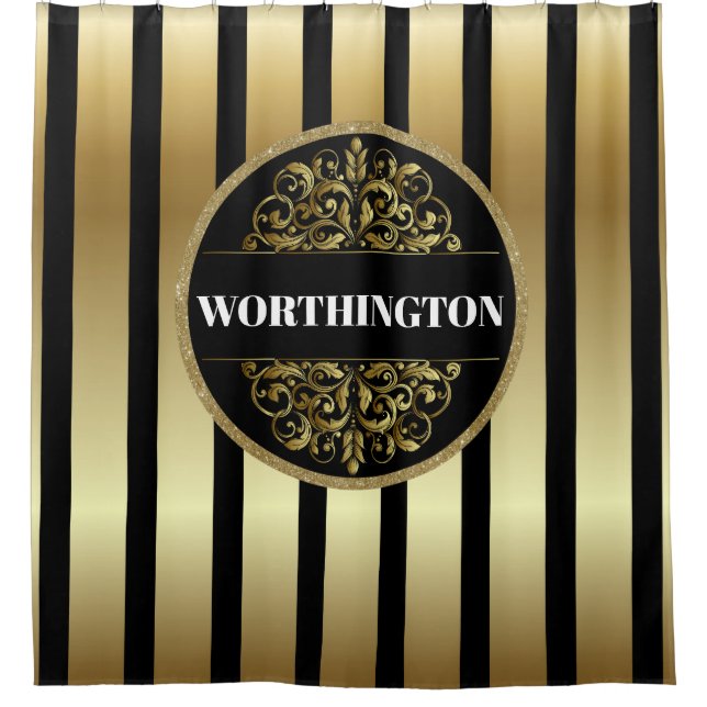 Black and Gold Elegant SHOWER CURTAIN (Front)