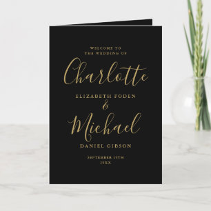 Black And Gold Elegant Signature Script Wedding Program