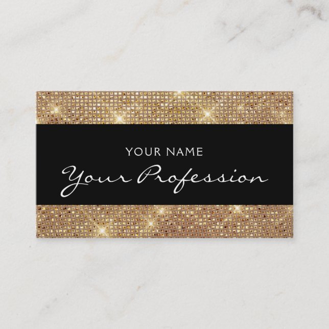 Black and Gold Elegant Sparkly Makeup Artist Business Card (Front)