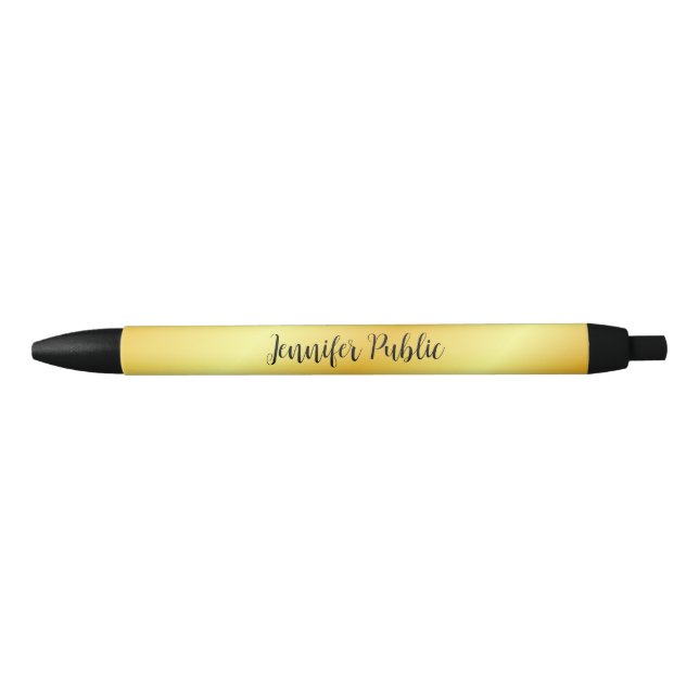 Black And Gold Elegant Template Hand Script Name Blue Ink Pen (Front)