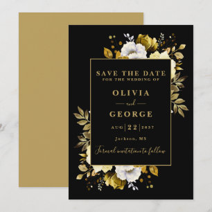 Black And Gold Elegant Watercolor Floral Wedding Save The Date