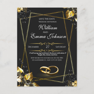 Black and Gold Elegant Wedding Holiday Postcard