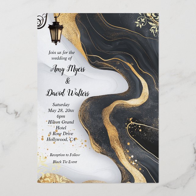 Black and Gold Elegant wedding Invitation (Front)