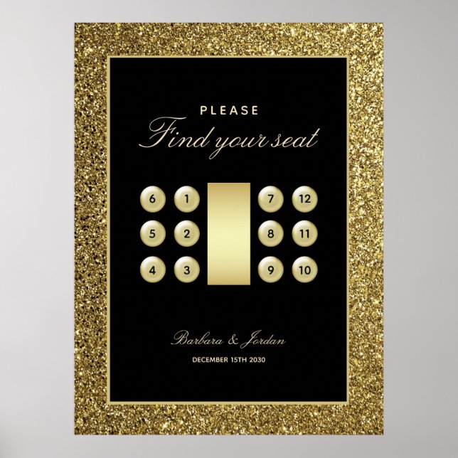 Black and Gold Elegant Wedding Seating Chart (Front)