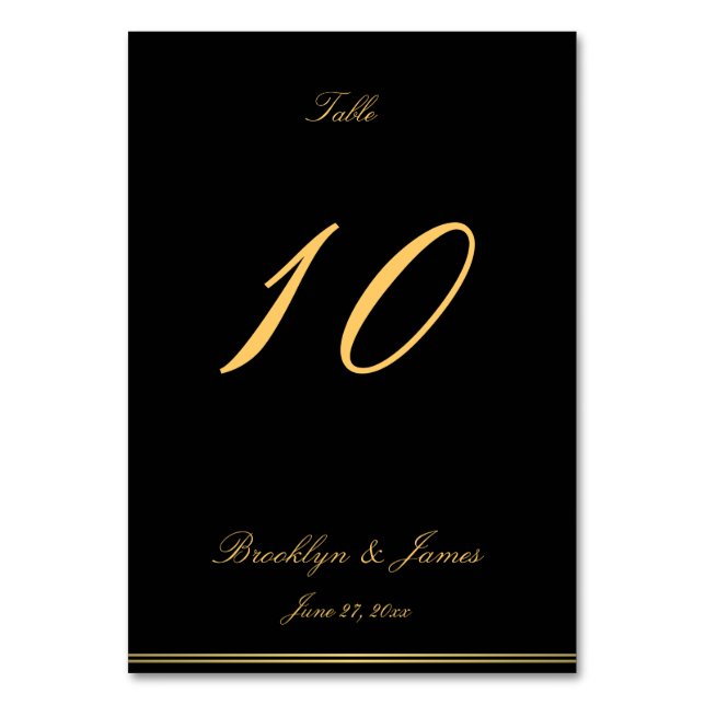 Black And Gold Elegant Wedding Table Cards (Front)