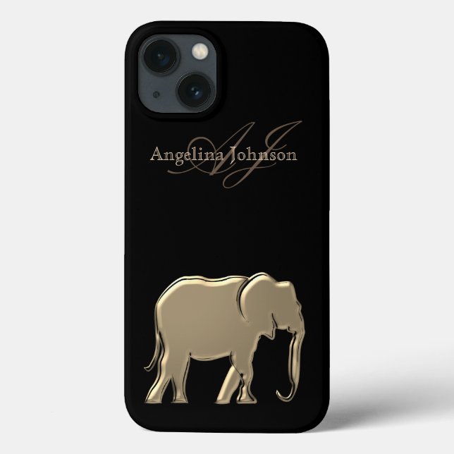 Black and Gold Elephant Silhouette Monogrammed Case-Mate iPhone Case (Back)