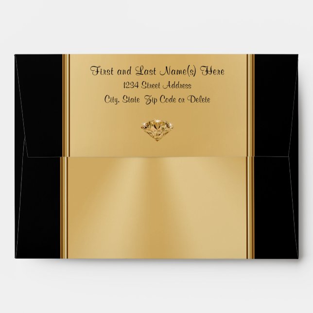 Black and Gold Envelopes, Customisable Envelope (Back (Top Flap))