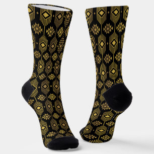  Black and gold ethnic ikat geometric pattern Soc Socks