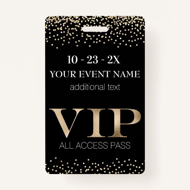 Black and Gold Event VIP Pass ID Badge (Front)