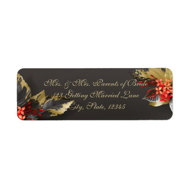 Black and Gold Exotic Floral Return Address Label (Front)