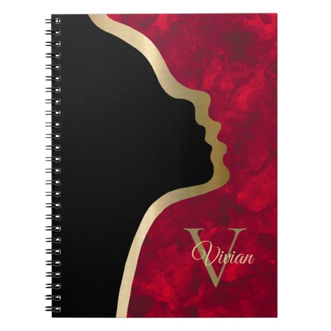 Black And Gold Face Monogram Name Notebook (Front)