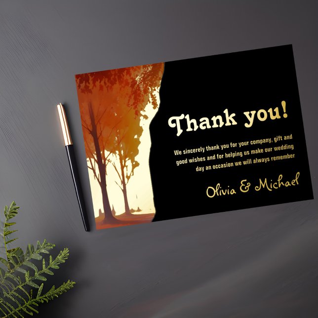 Black and Gold Fall landscape Thank you card (Creator Uploaded)