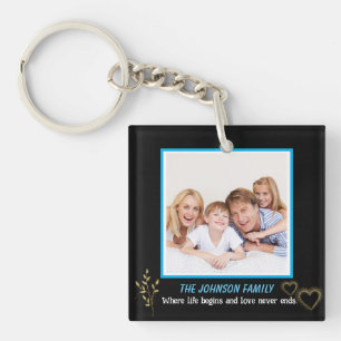 Black and Gold Family Name Photo Key Ring