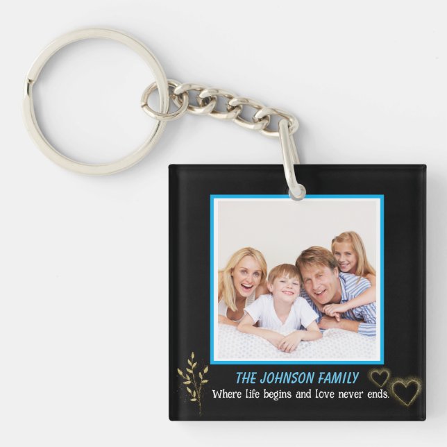 Black and Gold Family Name Photo Key Ring (Front)
