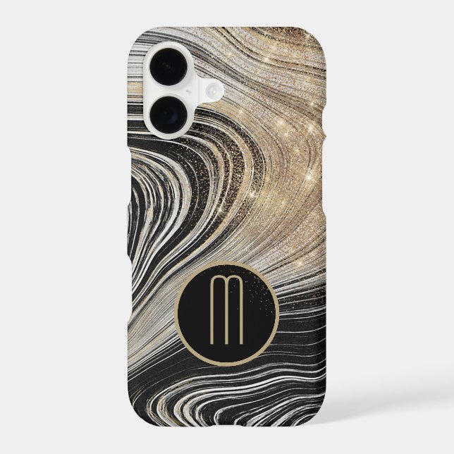 Black and Gold Faux Agate Star Shine Monogram (Back)