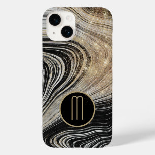 Black and Gold Faux Agate Star Shine Monogram Case-Mate iPhone 14 Case
