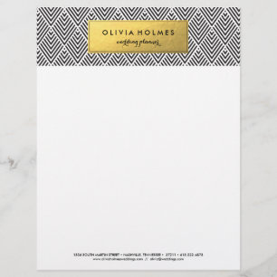 Black and Gold Faux Foil Chevron Letterhead