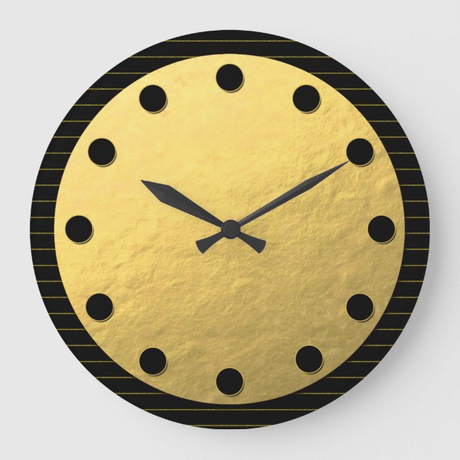 Black and Gold Faux Foil Classy Wall Clock (Front)