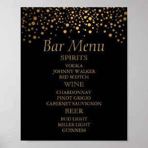 Black and Gold Faux Foil Confetti Dots - Bar Menu Poster