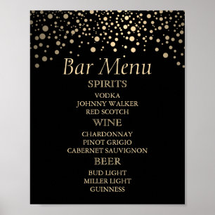 Black and Gold Faux Foil Dots - Bar Menu Poster