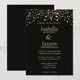Black and Gold Faux Foil Dots  Invitation