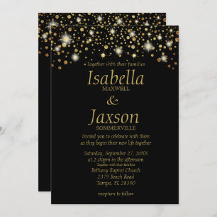 Black and Gold Faux Foil Sparkle Dots Invitation