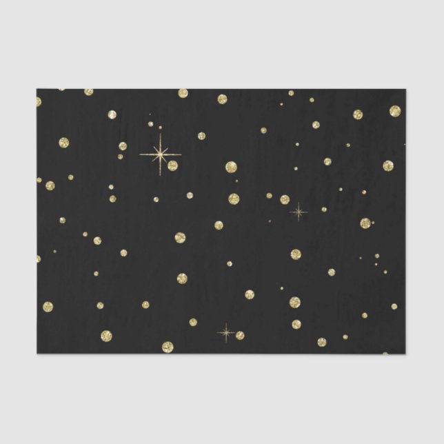 Black and Gold Faux Glitter Confetti Dots Tissue Paper (Front)