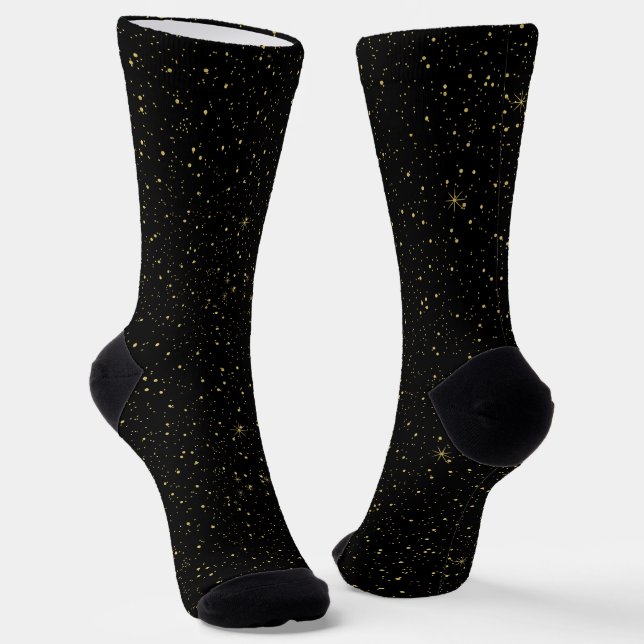 Black and gold faux glitter texture image print socks (Angled)