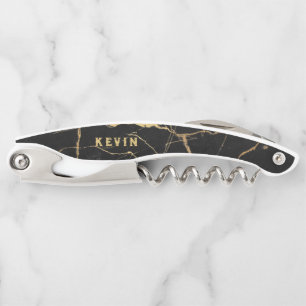 Black and gold faux marble background corkscrew