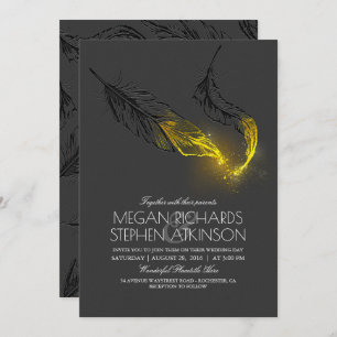 Black and Gold Feathers Chic Elegant Fall Wedding Invitation