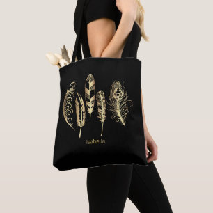 Black and Gold Feathers Tote Bag