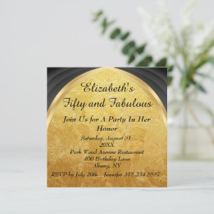 Black and Gold Fifty & Fabulous Milestone Birthday Invitation