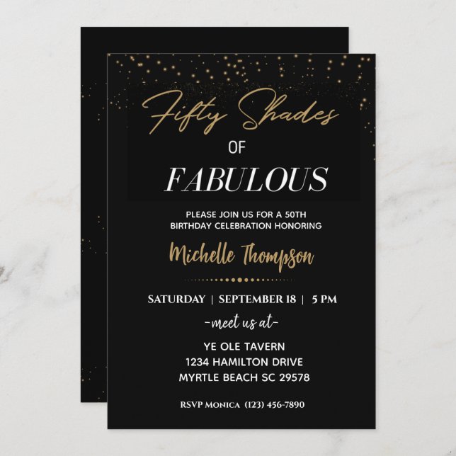  Black and Gold Fifty Shades of Fabulous Birthday  Invitation (Front/Back)