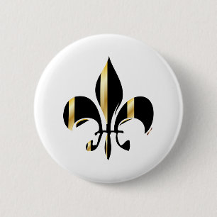 Black and Gold Fleur de Lis 6 Cm Round Badge