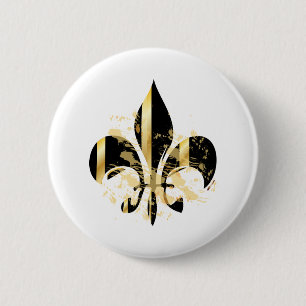 Black and Gold Fleur de Lis 6 Cm Round Badge