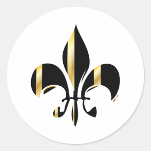 Black and Gold Fleur de Lis Classic Round Sticker