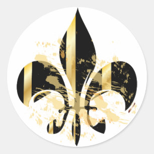 Black and Gold Fleur de Lis Classic Round Sticker