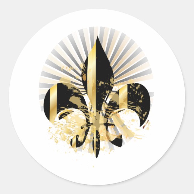 Black and Gold Fleur de Lis Classic Round Sticker (Front)