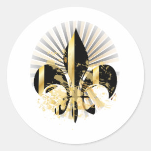 Black and Gold Fleur de Lis Classic Round Sticker