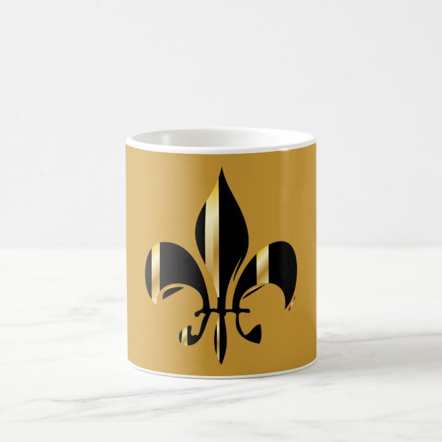 Black and Gold Fleur de Lis Coffee Mug (Center)
