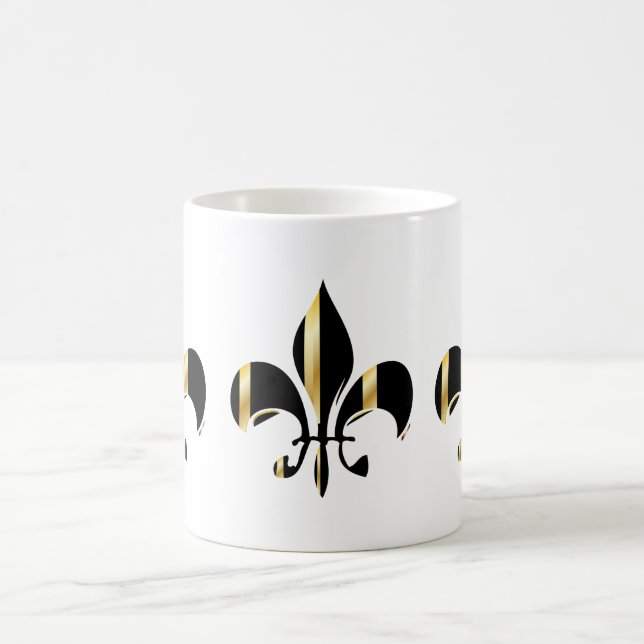 Black and Gold Fleur de Lis Coffee Mug (Center)