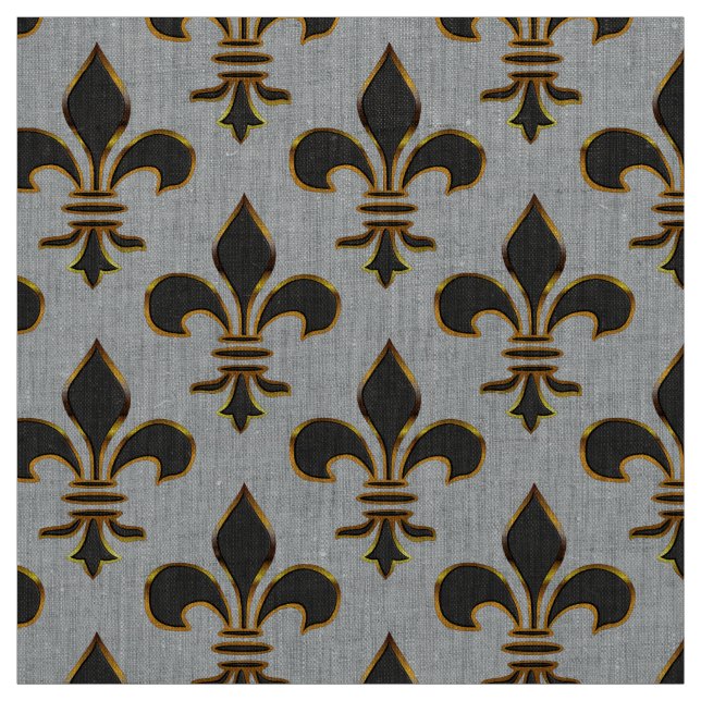 Black and Gold Fleur-de-lis Fabric (Swatch)