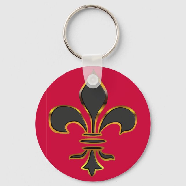 Black and gold Fleur-de-lis...KeyChain Key Ring (Front)