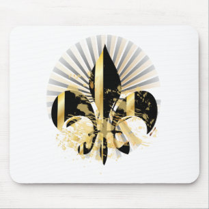 Black and Gold Fleur de Lis Mouse Pad