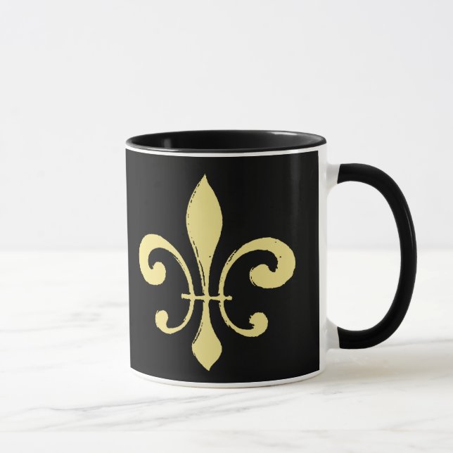 Black and Gold Fleur De Lis Mug Who Dat (Right)