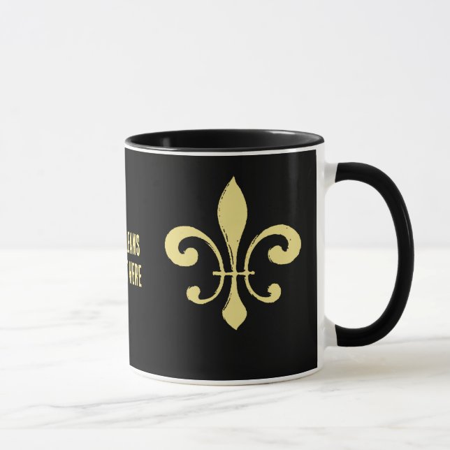 Black and Gold Fleur De Lis Mug Who Dat (Right)